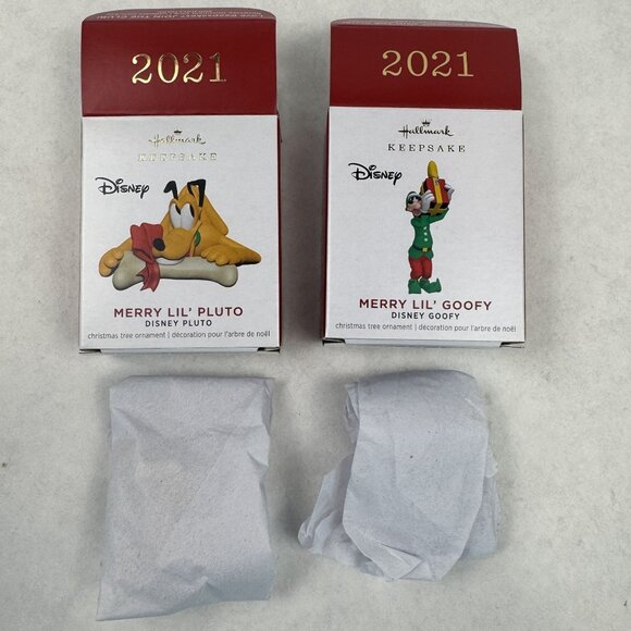 Hallmark 2021 Disney Merry Lil Pluto and Lil Goofy Mini 1" Christmas Ornaments - Picture 10 of 11